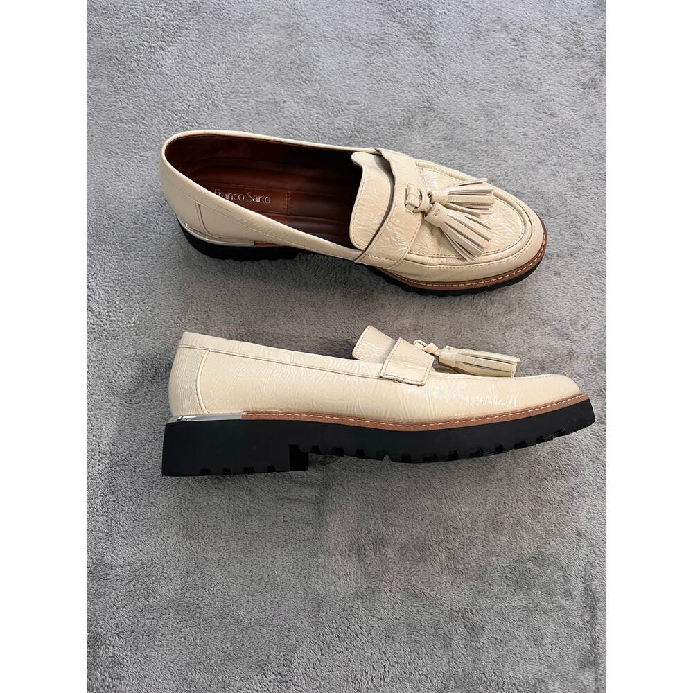 Franco Sarto Chunky Lug Sole Tassel Heeled Platform Loafer Metal Accent Size 8.5 - Picture 3 of 10